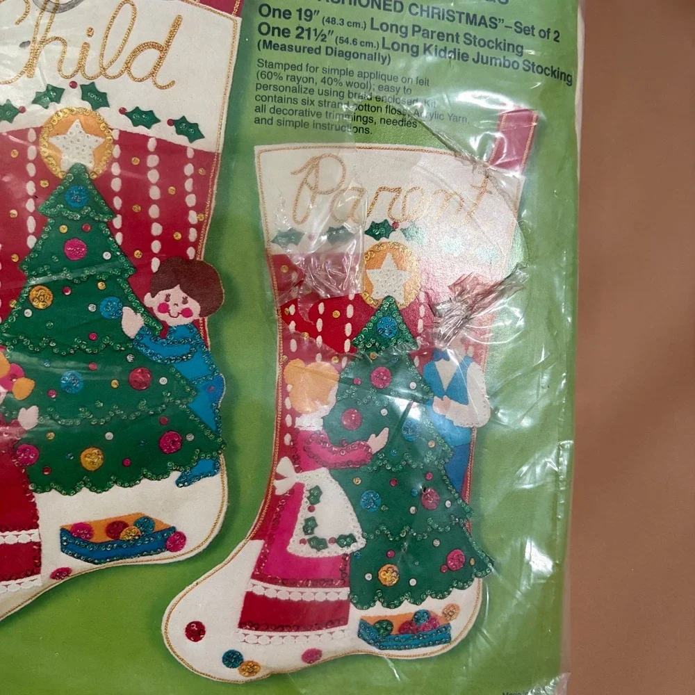 Bucilla Jeweled Christmas Stockings Kit 3369 Old Fashioned Christmas Set of 2